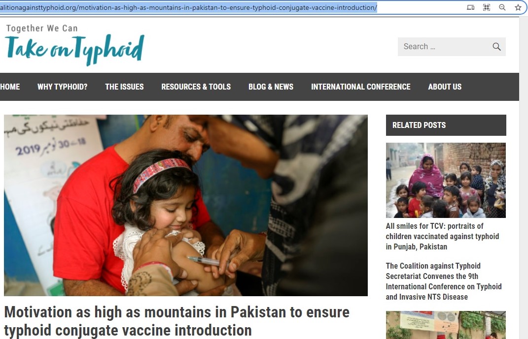 A Blog on TCV Campaign byline by Dr. Muhammad Akram Shah, NPM EPI published on “Take on Typhoid” Website.