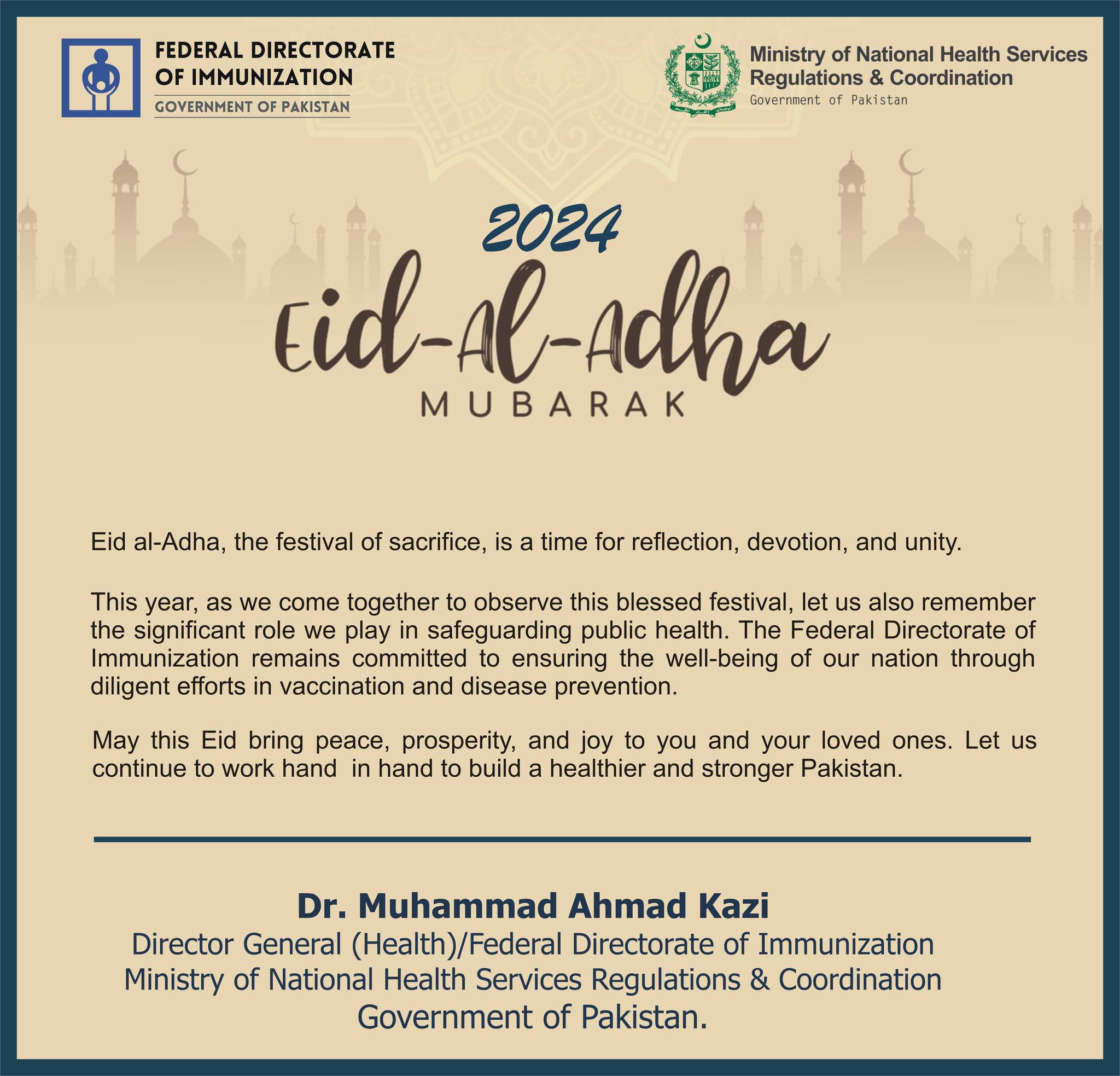 Federal Directorate of Immunization wishes you a blessed Eid Al-Adha 2024